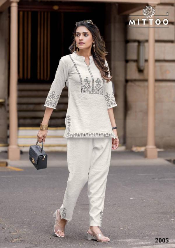 Mittoo Korra Viscose Slub Print With Handwork Co Ord Set Collection