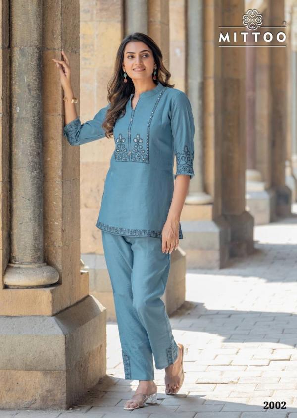 Mittoo Korra Viscose Slub Print With Handwork Co Ord Set Collection