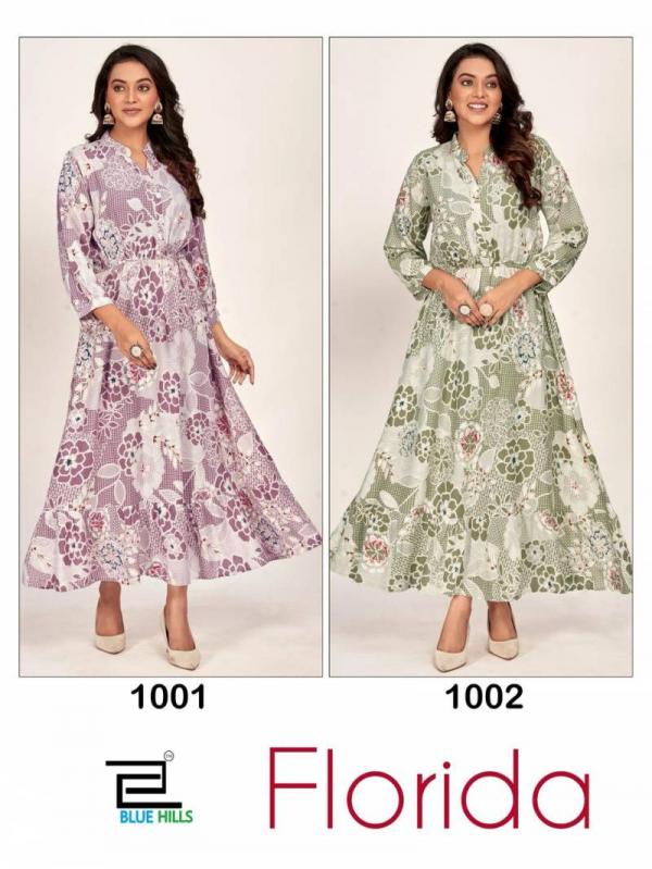 Blue Hills Florida Rayon Printed Fancy Long Kurti Collection