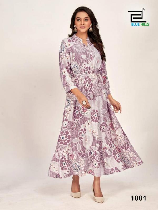 Blue Hills Florida Rayon Printed Fancy Long Kurti Collection