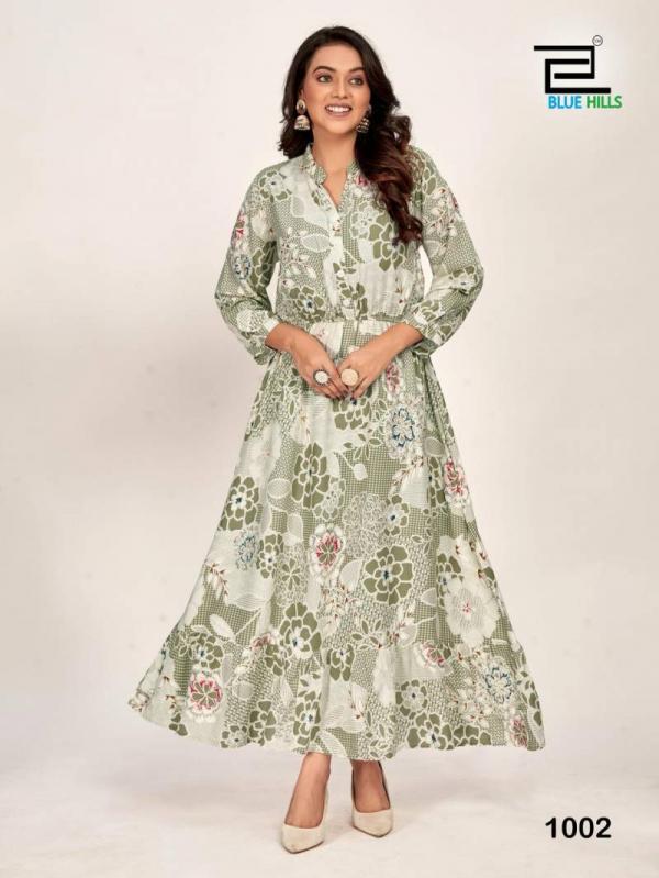 Blue Hills Florida Rayon Printed Fancy Long Kurti Collection