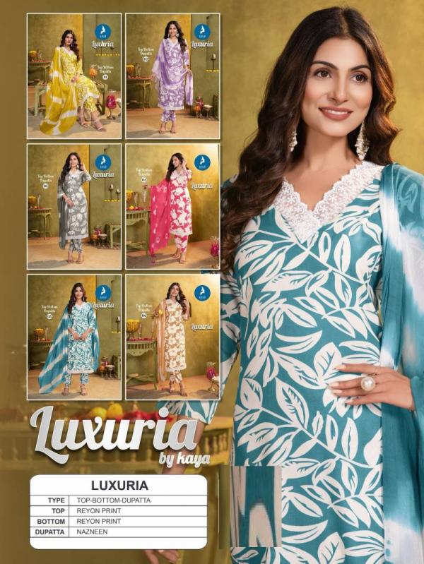 Kaya Luxuria Rayon Printed Kurti Pant With Dupatta Collection