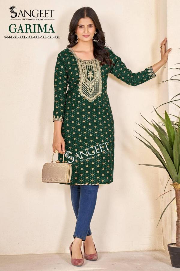 Sangeet Garima Rayon Multi Gold Embroidered Kurti Collection