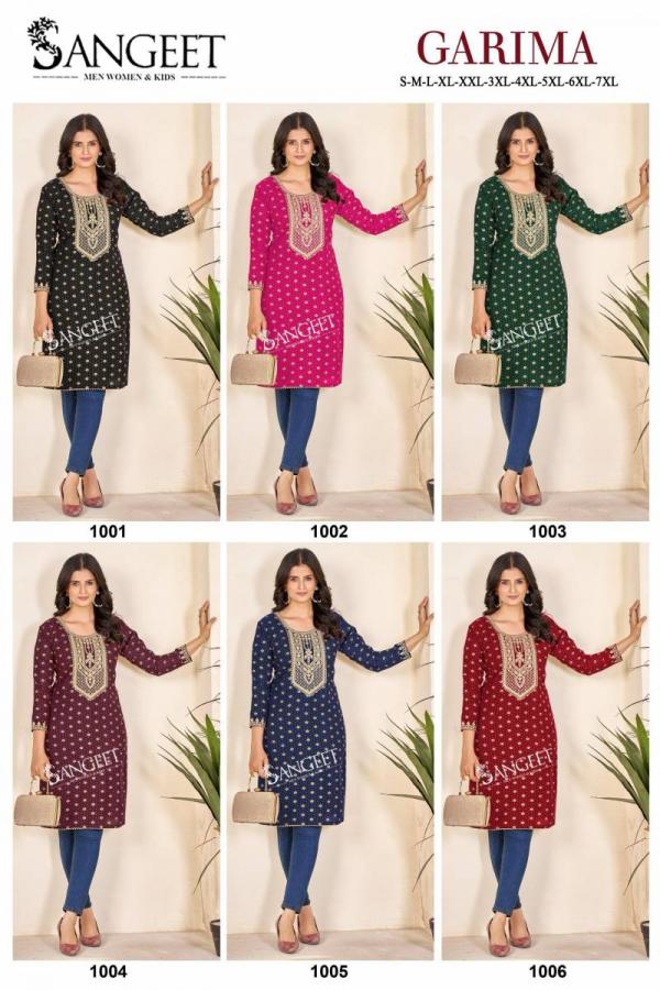 Sangeet Garima Rayon Multi Gold Embroidered Kurti Collection