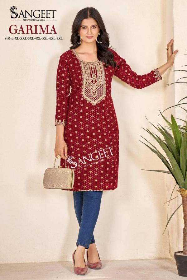 Sangeet Garima Rayon Multi Gold Embroidered Kurti Collection