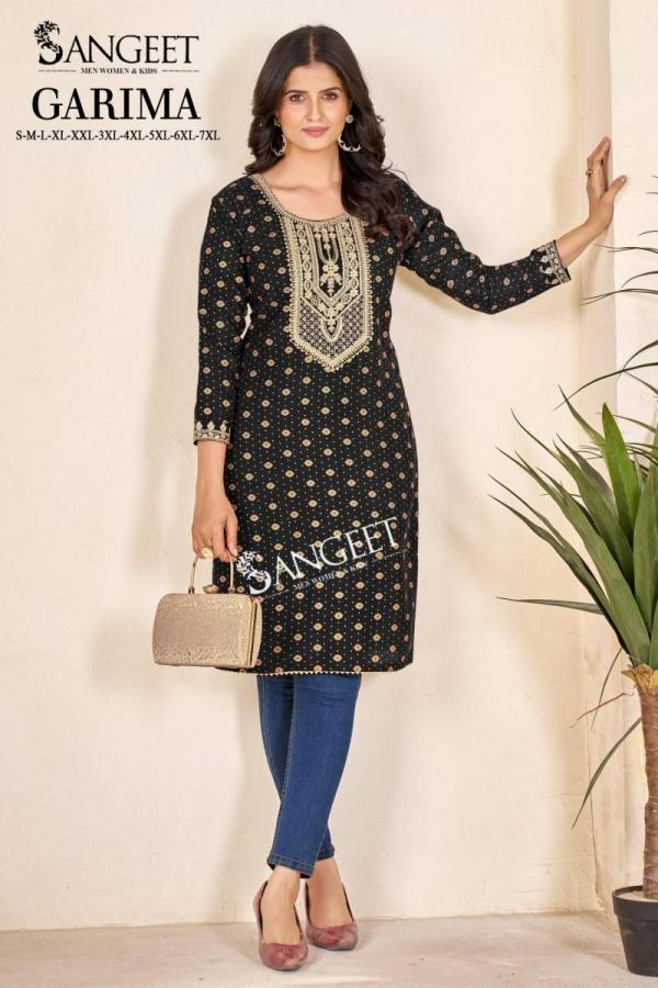 Sangeet Garima Rayon Multi Gold Embroidered Kurti Collection
