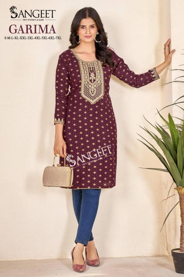 Sangeet Garima Rayon Multi Gold Embroidered Kurti Collection