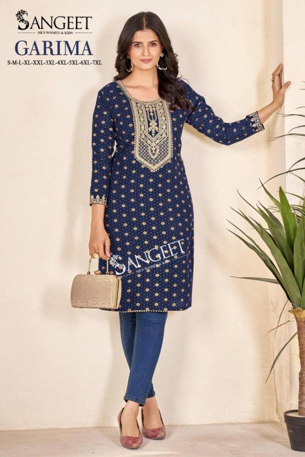 Sangeet Garima Rayon Multi Gold Embroidered Kurti Collection