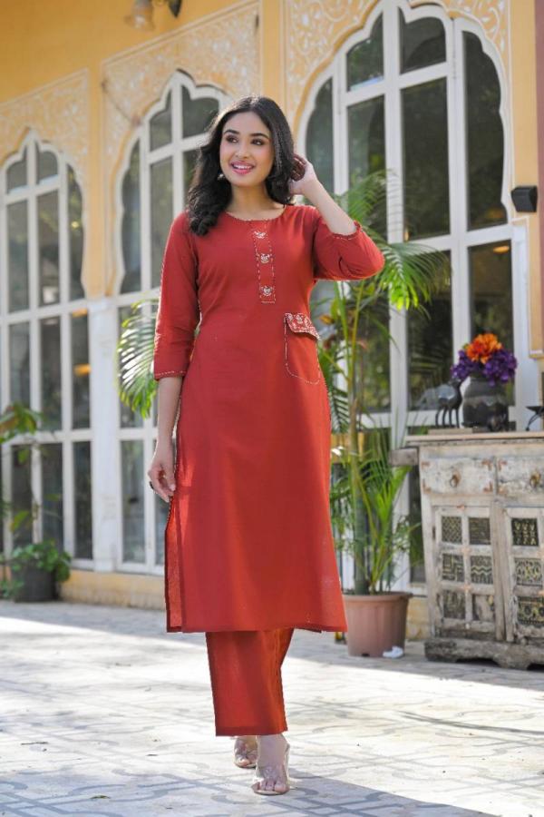 Tanyaa P 291 Cotton Handwork Touchup Kurti With Bottom