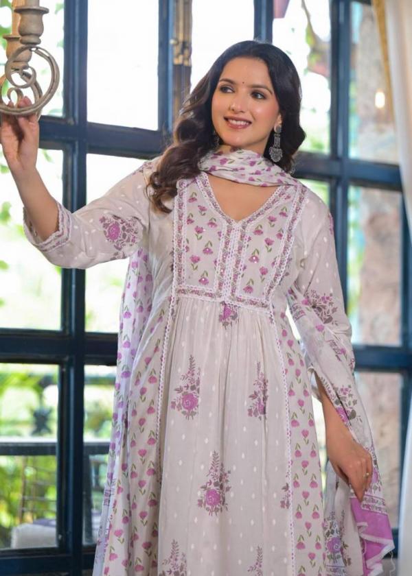 Tanyaa P 293 Mul Cotton Handwork Touchup Anarkali Readymade Suit