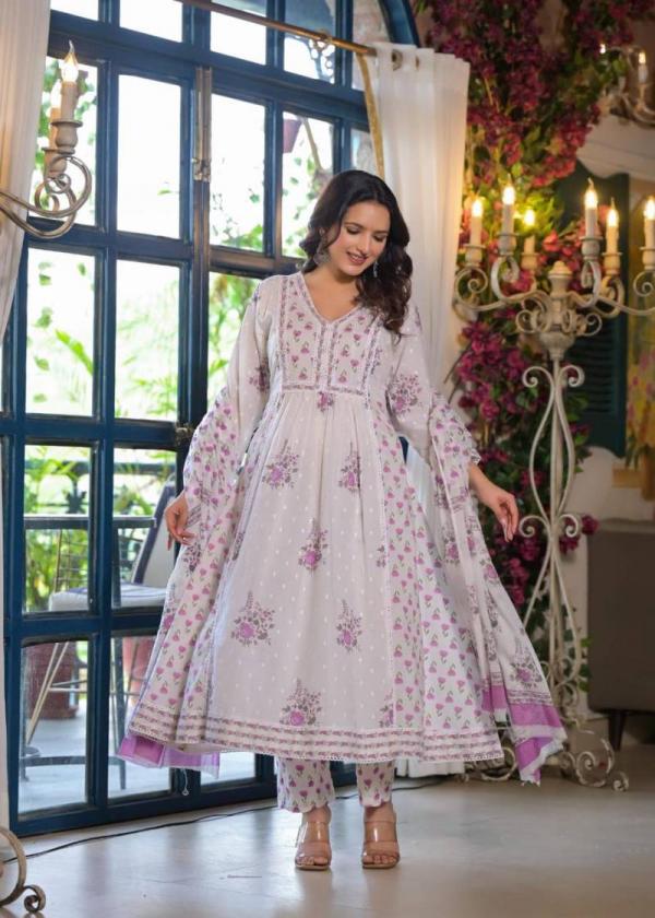 Tanyaa P 293 Mul Cotton Handwork Touchup Anarkali Readymade Suit