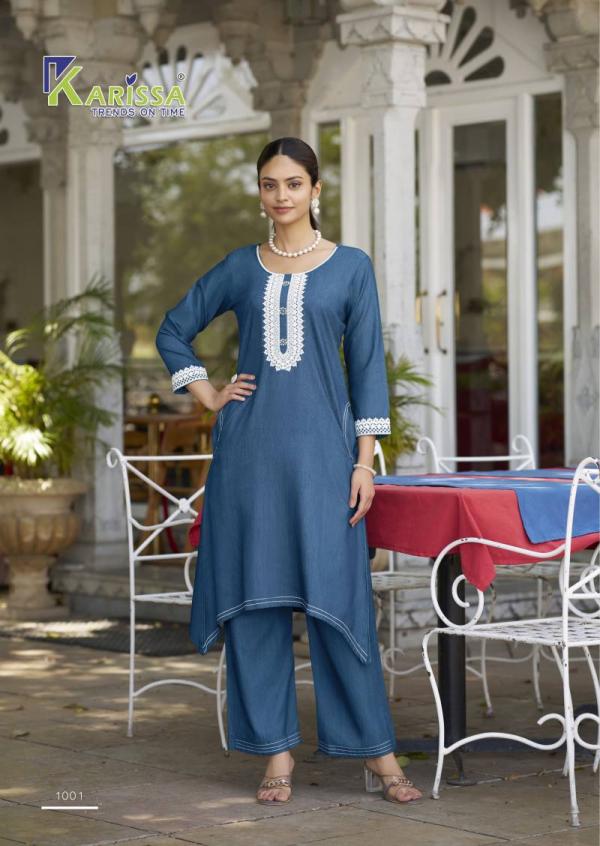 Karissa Aditi Fancy Denim With Thread Work Co Ord Set Collection