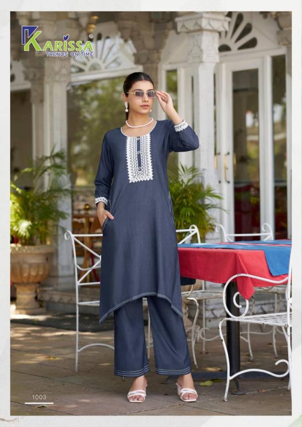 Karissa Aditi Fancy Denim With Thread Work Co Ord Set Collection