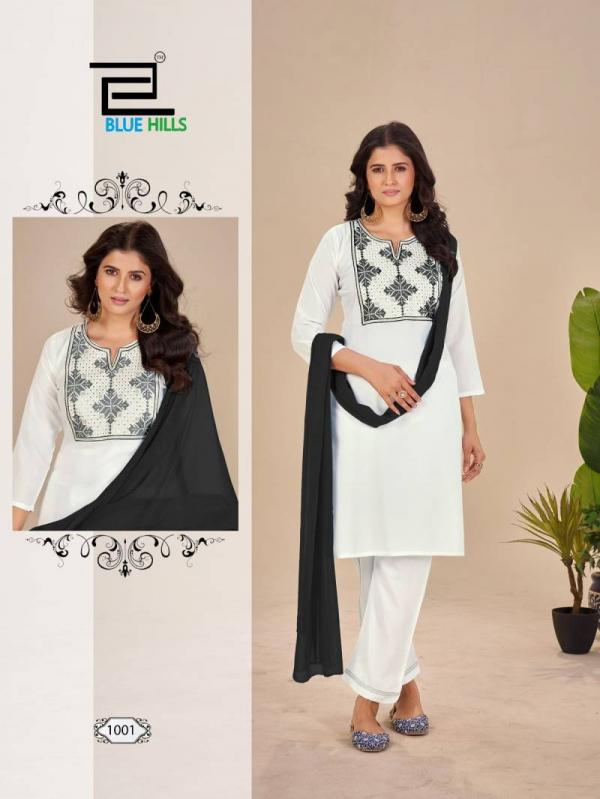Blue Hills Black And White Vol 14 Rayon Kurti Bottom With Dupatta