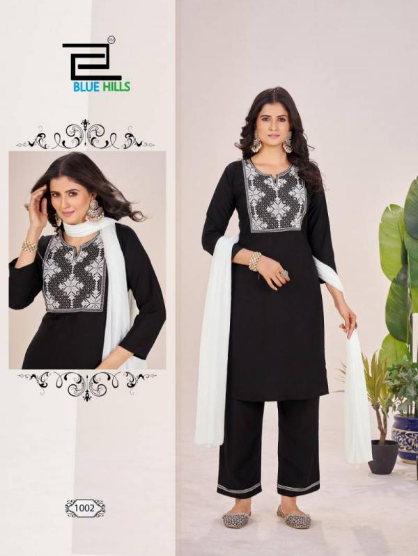 Blue Hills Black And White Vol 14 Rayon Kurti Bottom With Dupatta