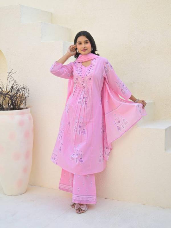 Tanyaa P 333 Mul Cotton A Line Flair Kurti Bottom With Dupatta