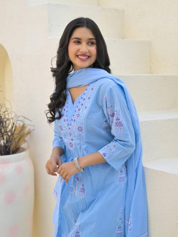 Tanyaa P 332 Mul Cotton With Handwork A Line Flair Readymade Suit