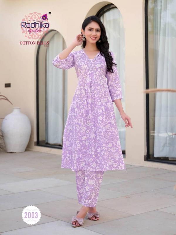 Radhika Cotton Bells Vol 2 Cotton Foil Printed Kurti With Bottom Collection