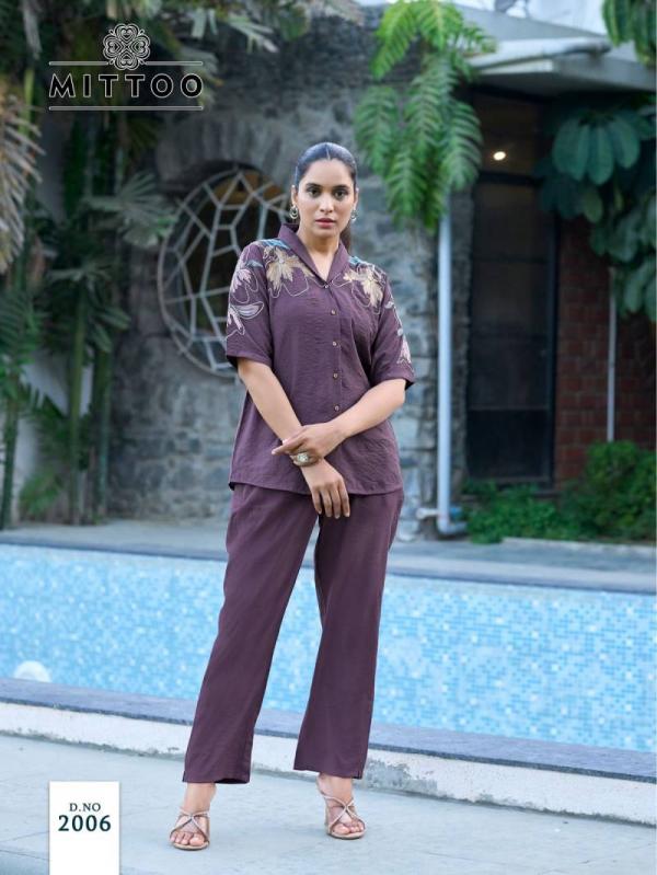 Mittoo Daizy Viscose Crepe Fancy Co Ord Set Collection