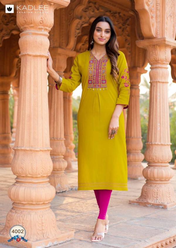 Kadlee Ladlee Rayon Thread With Handwork Kurti Collection