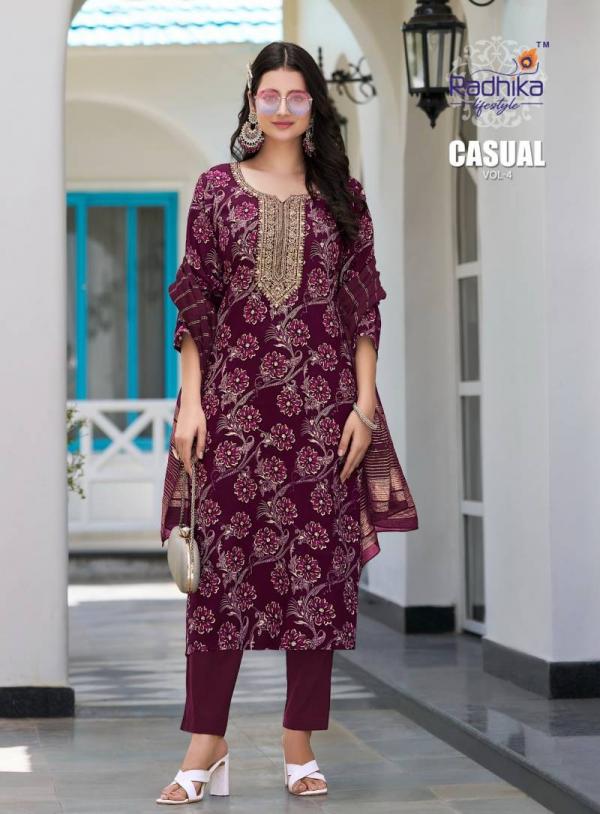 Radhika Casual Vol 4 Rayon Kurti Pant With Dupatta Collection