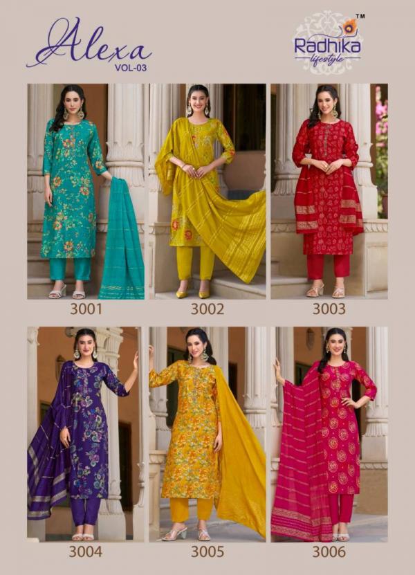 Radhika Alexa Vol 3 Vatican Silk Foil Printed Readymade Collection