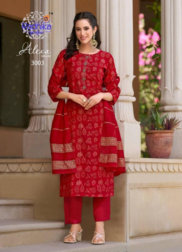 Radhika Alexa Vol 3 Vatican Silk Foil Printed Readymade Collection