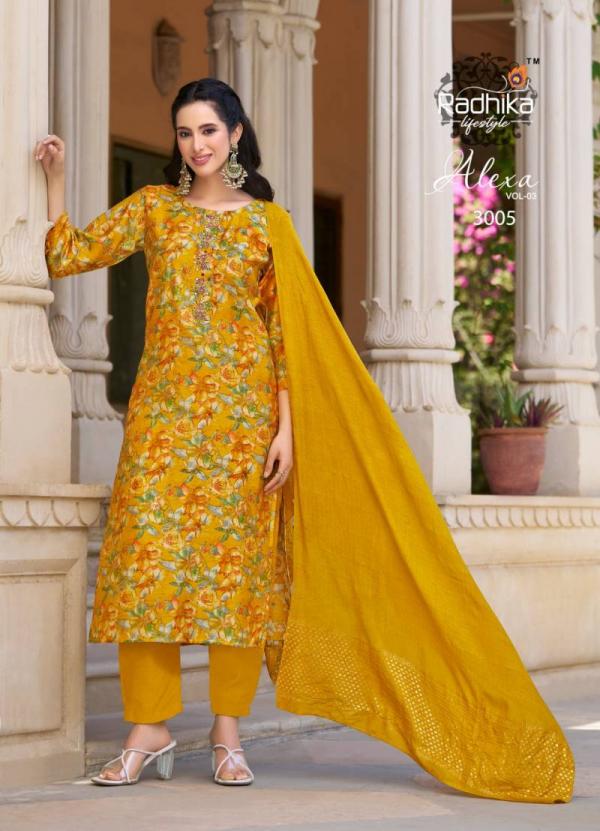 Radhika Alexa Vol 3 Vatican Silk Foil Printed Readymade Collection