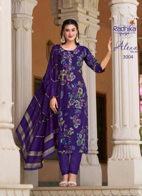 Radhika Alexa Vol 3 Vatican Silk Foil Printed Readymade Collection