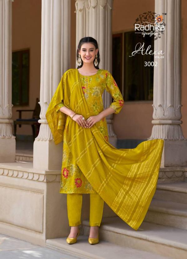 Radhika Alexa Vol 3 Vatican Silk Foil Printed Readymade Collection