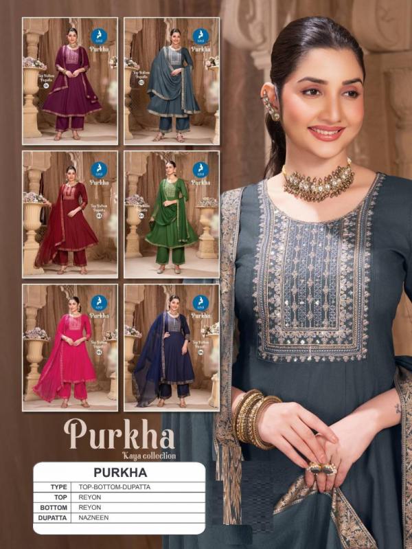Kaya Purkha Rayon Kurti Pant With Dupatta Collection