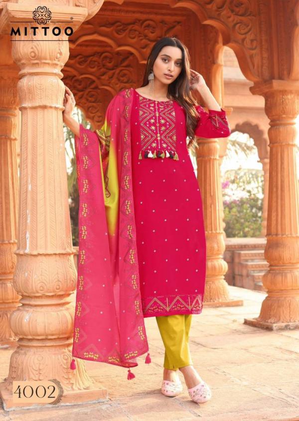 Mittoo Color Drop Rayon Kurti Bottom With Dupatta Collection