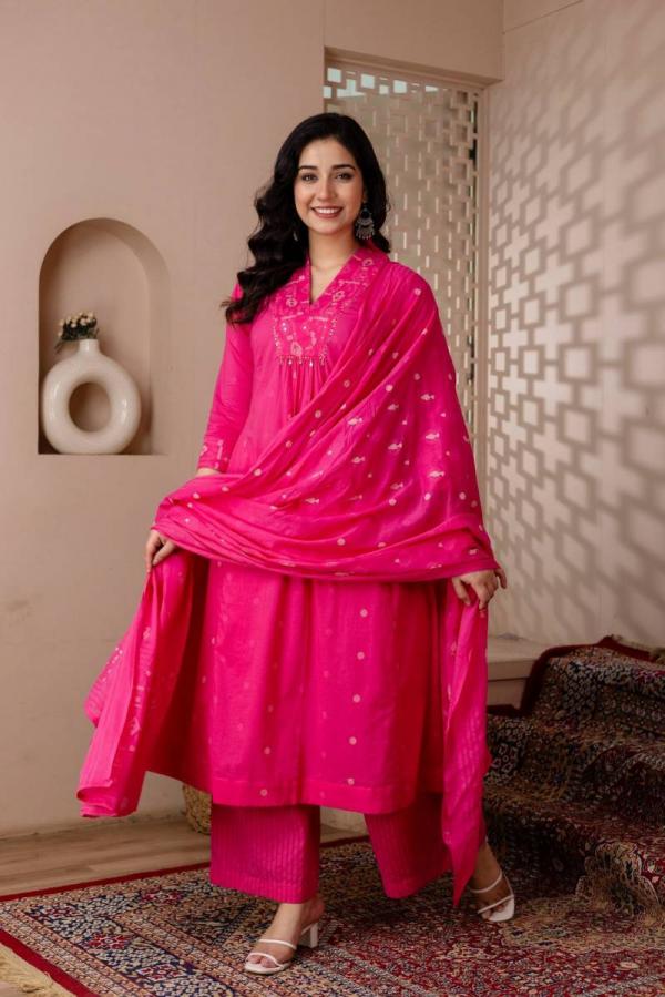 Tanyaa P 370 Cotton With Neck Work Kurti Bottom With Dupatta