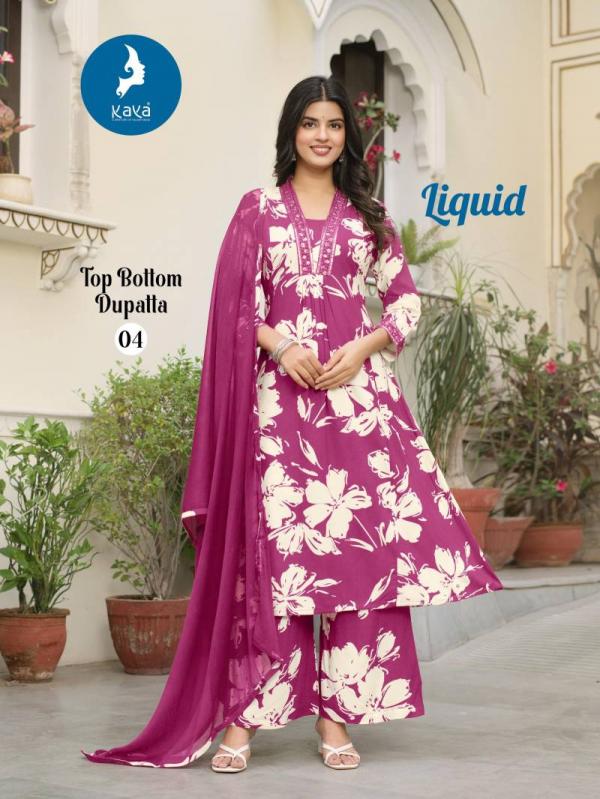 Kaya Liquid Rayon Printed Kurti Pant With Dupatta Collection