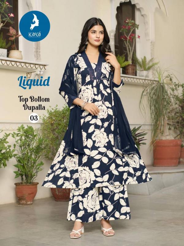 Kaya Liquid Rayon Printed Kurti Pant With Dupatta Collection