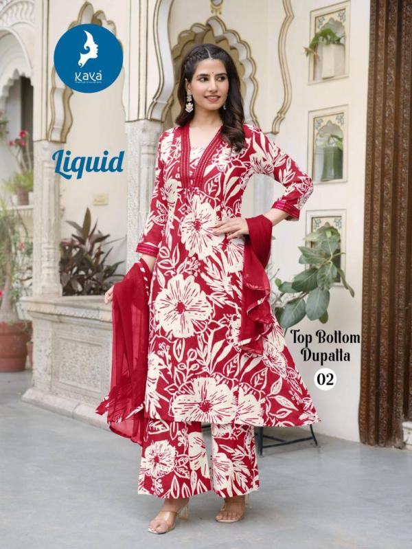 Kaya Liquid Rayon Printed Kurti Pant With Dupatta Collection
