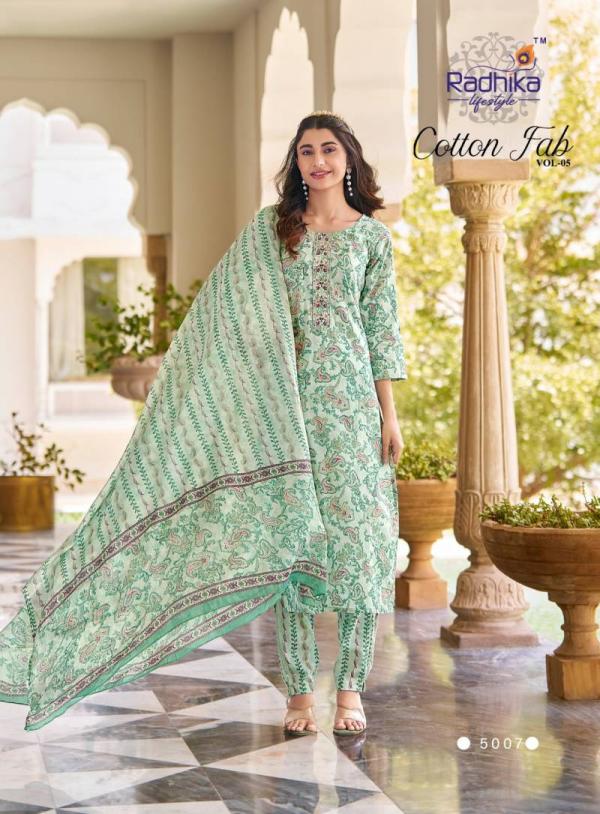Radhika Cotton Fab Vol 5 Cotton Printed Kurti Bottom With Dupatta
