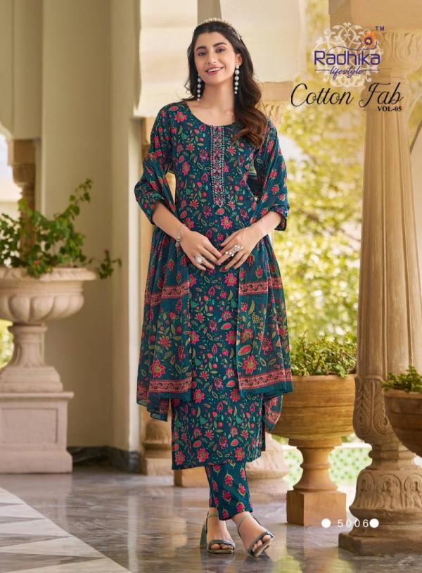 Radhika Cotton Fab Vol 5 Cotton Printed Kurti Bottom With Dupatta