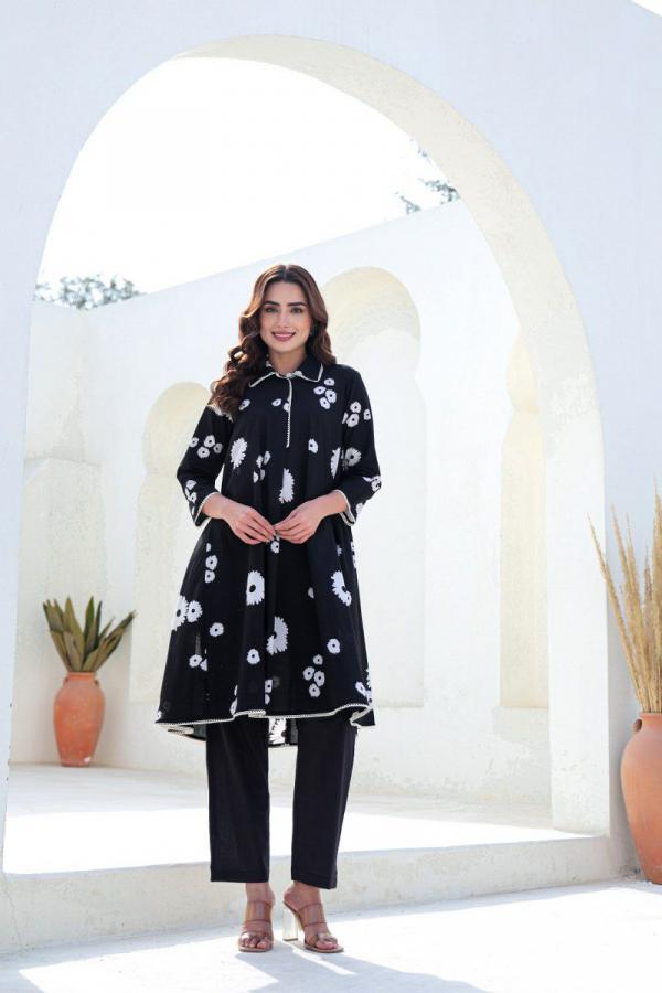 Tanyaa P 411 Cotton Printed Fancy Collar Kurti With Bottom