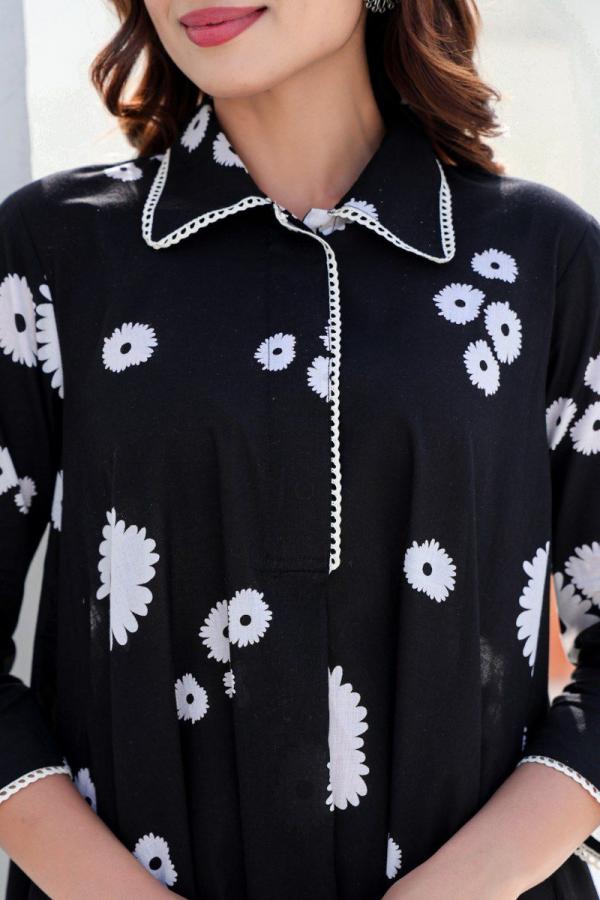 Tanyaa P 411 Cotton Printed Fancy Collar Kurti With Bottom