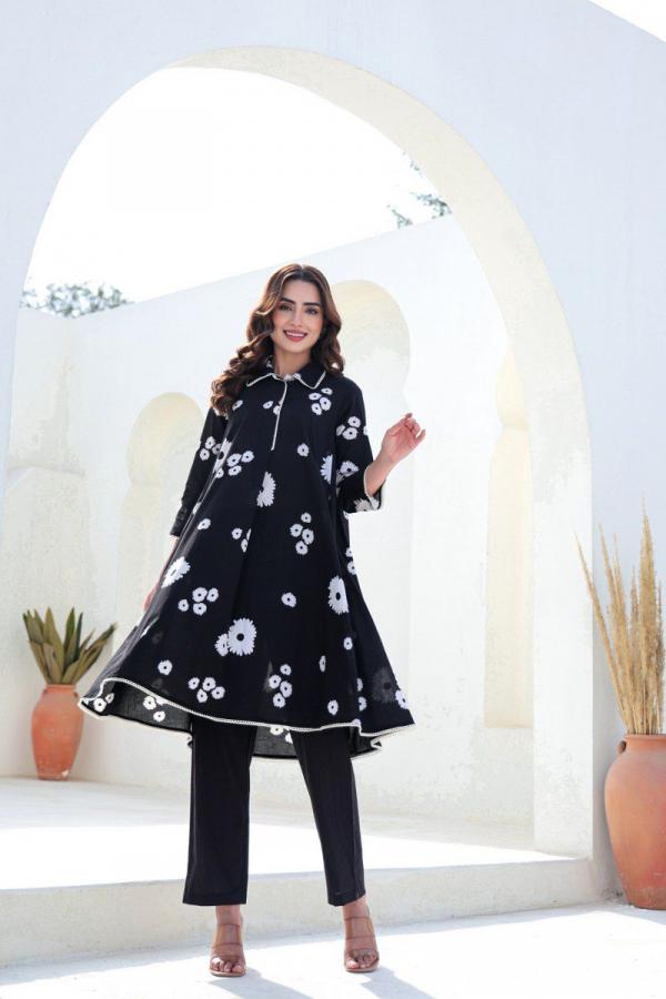 Tanyaa P 411 Cotton Printed Fancy Collar Kurti With Bottom