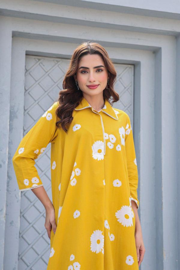Tanyaa P 412 Fancy Collar Cotton Printed Kurti With Bottom