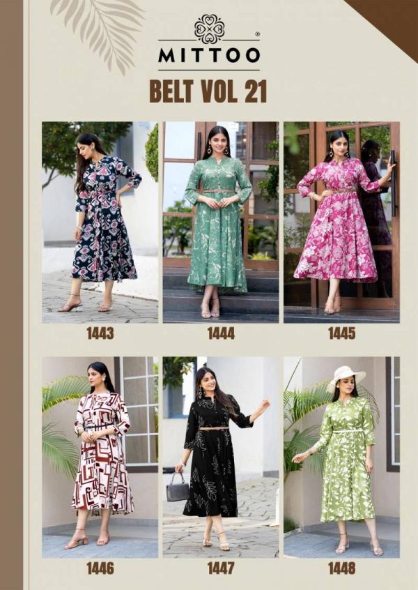 Mittoo Belt Vol 21 Rayon Printed Fancy Kurti Collection