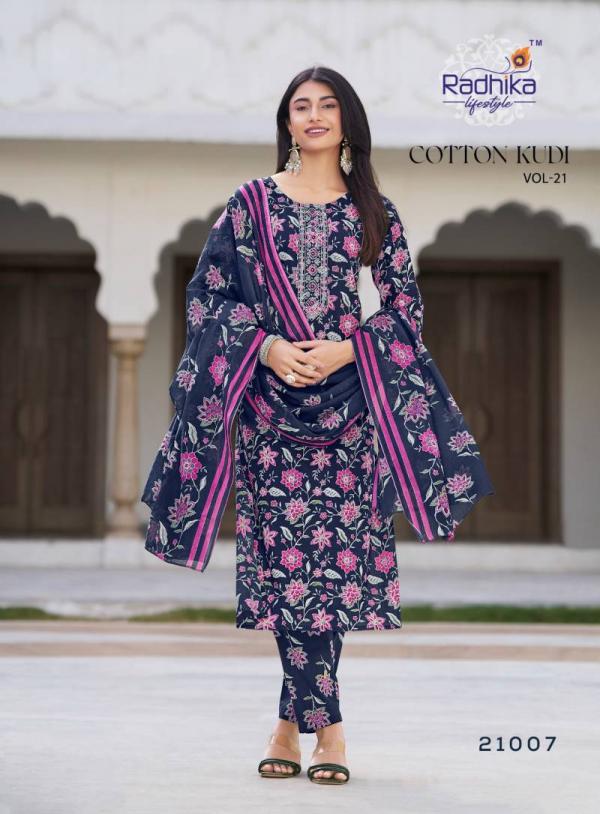 Radhika Cotton Kudi Vol 21 Cotton Kurti Pant With Dupatta Collection