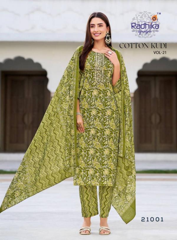 Radhika Cotton Kudi Vol 21 Cotton Kurti Pant With Dupatta Collection