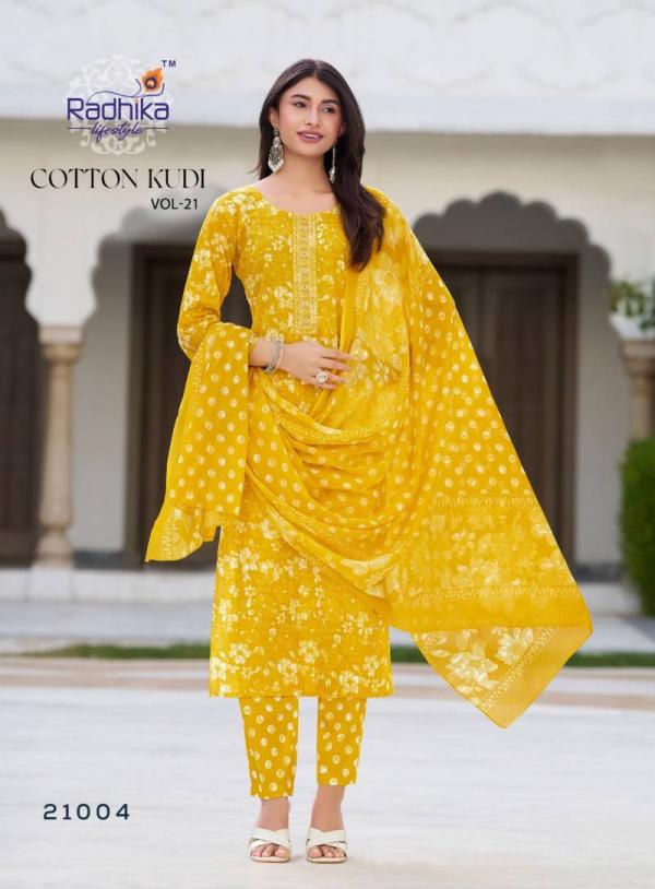Radhika Cotton Kudi Vol 21 Cotton Kurti Pant With Dupatta Collection