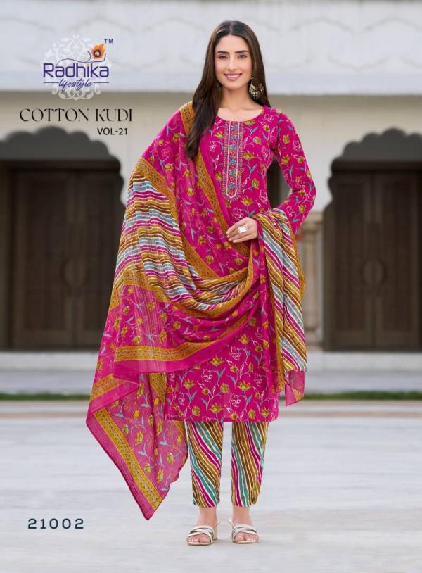 Radhika Cotton Kudi Vol 21 Cotton Kurti Pant With Dupatta Collection