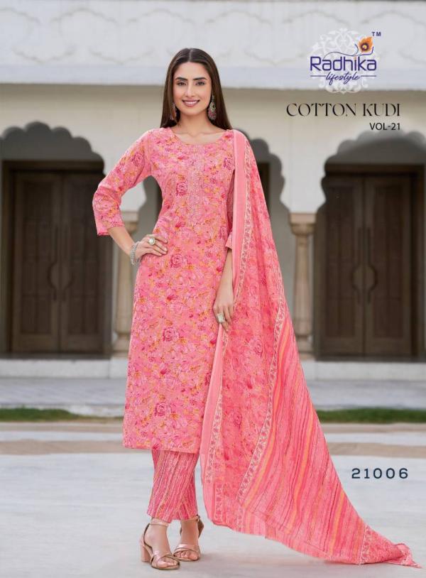 Radhika Cotton Kudi Vol 21 Cotton Kurti Pant With Dupatta Collection