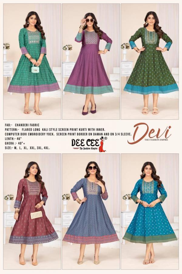 Deecee Devi Vol 2 Chanderi Printed Long Flared Kurtis Collection