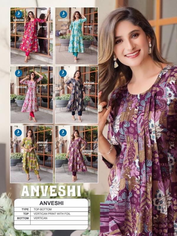 Kaya Anveshi Vertican Print With Foil Kurti With Bottom